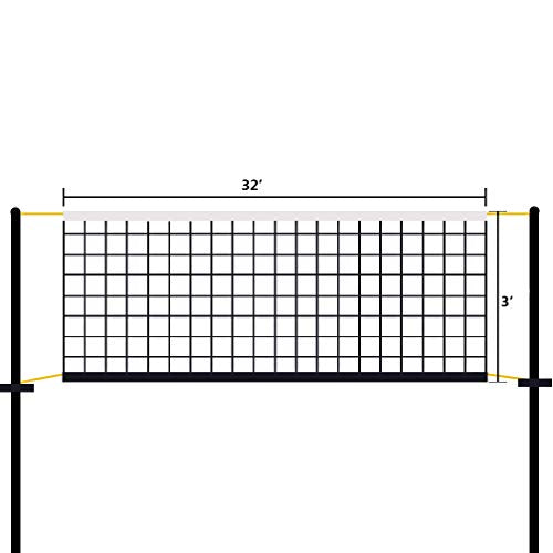 Aoneky 32ft x 3ft Volleyball Replacement Net with Top Steel Cable - Official Size Polyester Net for Outdoor & Beach, Fits Regulation Poles, Heavy Duty PU Edge Binding