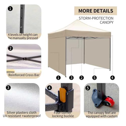 10x10 Pop up Canopy Tent with Sidewalls,Heavy Duty Waterproof Sun Shade Canopy Easy up Canopy with Wheel Bag Commercial Gazebo Tent for Outdoors Parties Vendors Camping Beach (Khaki) - color: Khaki