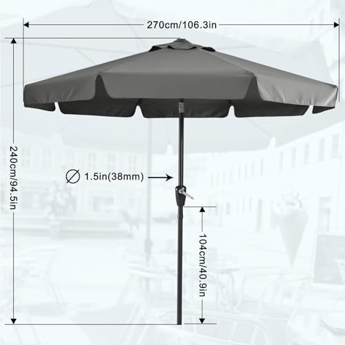 MASTERCANOPY Valance Patio Umbrella for Outdoor Table Market -8 Ribs (9ft, Dark Gray) - color: Dark Gray, size: 9FT