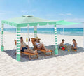 Rhino Valley Beach Cabana, 120 Sq. Ft Beach Canopy UPF50+ Protection, Easy Setup & Adjustable Height Beach Tent Sun Shelter with Cup Holder, Portable for 4-8 People, Light Green & White Stripes - color: Light Green & White Stripes