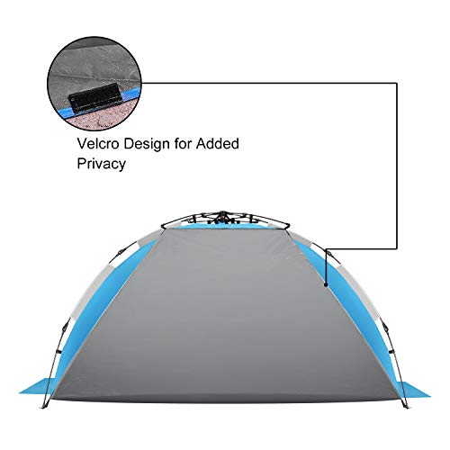 Oileus X-Large 4 Person Beach Tent Sun Shelter - Portable Sun Shade Instant Tent for Beach with Carrying Bag, Stakes, 6 Sand Pockets, Anti UV for Fishing Hiking Camping, Waterproof Windproof, Blue - color: Blue