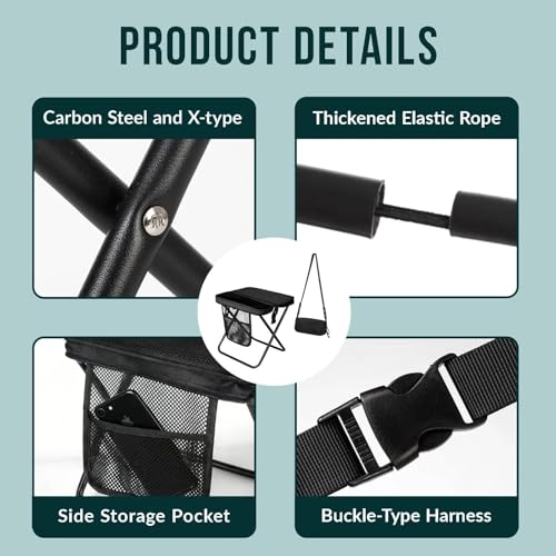 16" Portable Collapsible Stool - Folding Chair with Storage Pouch, Convertible Satchel for Hands-Free Carry & Supports 300Lbs, Ultralight for Hiking, Fishing, Camping, Festivals (Black, Large) - color: Black, size: Large