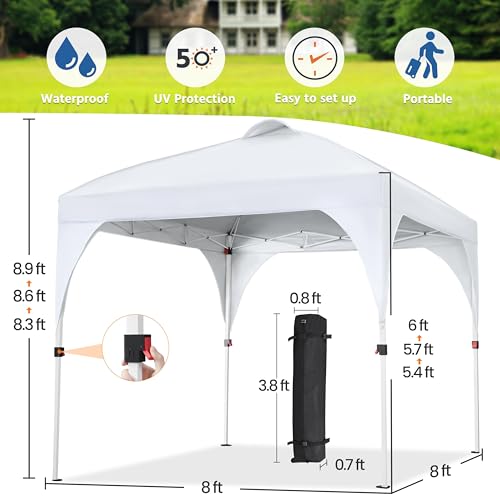 Yaheetech 8x8 Pop Up Canopy Tent with Vent, Easy Set Up Tent, Instant Sun Shelter Canopy with Wheeled Bag, 4 Sandbags, 8 Stakes & 4 Ropes, for Parties, Beach, Outdoor, White - color: White, size: 8x8