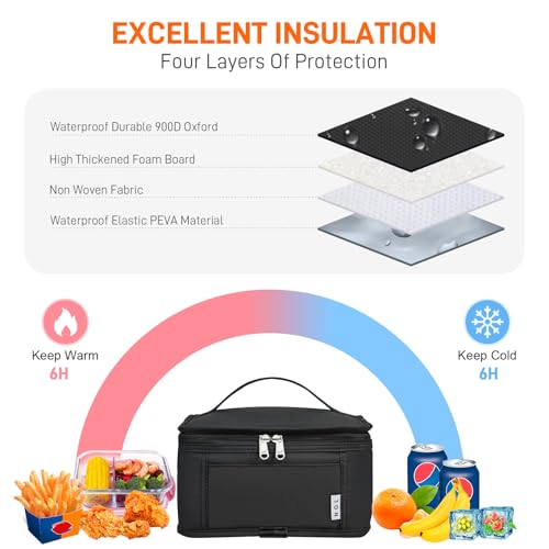 NOL Mini Insulated Lunch Bag for Women Men Kids | Small Leakproof Reusable Lunch Tote | Fits 6 Cans 330ml | Thermal Cooler for Work School Picnic Camping, Black - color: Black, size: Medium(5 Liters)
