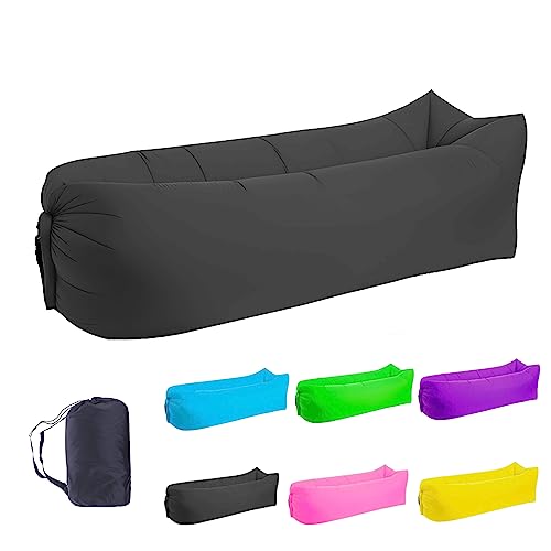 Inflatable Lounger Air Sofa Hammock, Inflatable Couch for Camping, Portable Waterproof Anti-Air Leaking Pouch Couch Air Chair for Outdoor, Beach, Hiking, Picnics, Music Festivals (Black) - color: Black