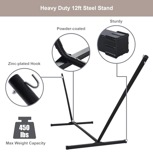 Quick Dry Hammock with Stand Included, Heavy Duty Hammock with 12FT Hammock Stand for Outside, Poolside, 450 Lbs Capacity, Brown - color: Zquick Dry-brown