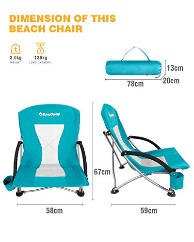 KingCamp Low Seat Beach Chair, Outdoor Camping Folding Chair with Cup Holder, 3 Colors - color: Low Cyan 1