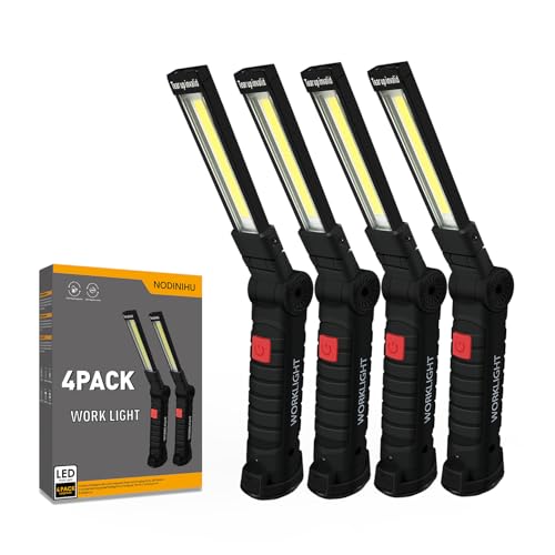 NODINIHU Working Light Portable, Rechargeable Work Lights with Magnetic Base Hanging Hook,360° Rotate 5 Modes,COB LED 800 Lumens Foldable Inspection Light for Car Repair, Grill and Outdoor Use(4pack) - color: Black*4
