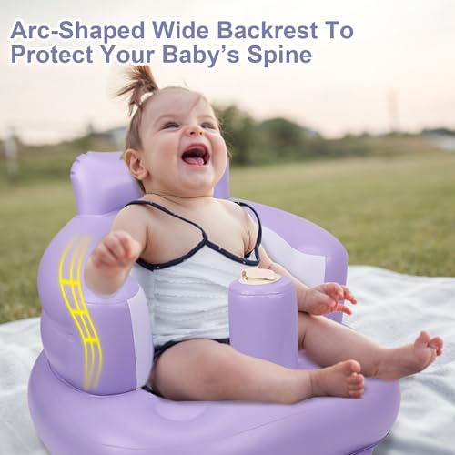 AirSwim Inflatable Baby Chair, Inflatable Baby Seat for Babies 3 Months and Up, Summer Blow Up Chair with Built in Air Pump, Bumbo Seat for Learning to Sit, Palying, Camping, Purple - color: Purple