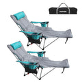 Reclining Camping Chair with Removable Footrest Lounge Chair with Headrest, Cotton Cushion, Portable Adjustable Folding Chairs - color: Cyan, size: 2 pack