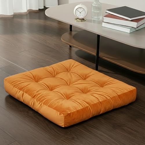 Meditation Cushion, Floor Cushion for Adults, Velvet Floor Pillow for Sitting, Tufted Seat Cushion for Yoga, Living Room, Bedroom & Reading Nook, Machine Washable, 22 x 22 Inch, Orange - color: Orange, size: 1pack