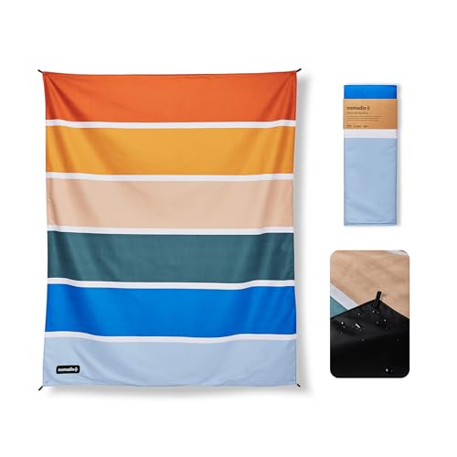 Nomadix Festival Blanket - Perfect for Picnics, Camping, & Lawn Seating - Plush Top & Water Resistant Base - Made with Post Consumer Recycled Materials - Stripes Retro - 60x72 in - color: Stripes Retro
