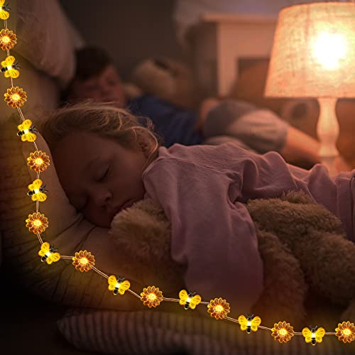 Zhanmai 2 Pcs Bee String Lights Decor 20ft Honeybee Fairy Lights with 60 LED Bulb Battery Operated Bee Tree Decorative for DIY Bedroom Patios Summer Party Indoor Outdoor Wedding Camping - style: Bee, Sunflower