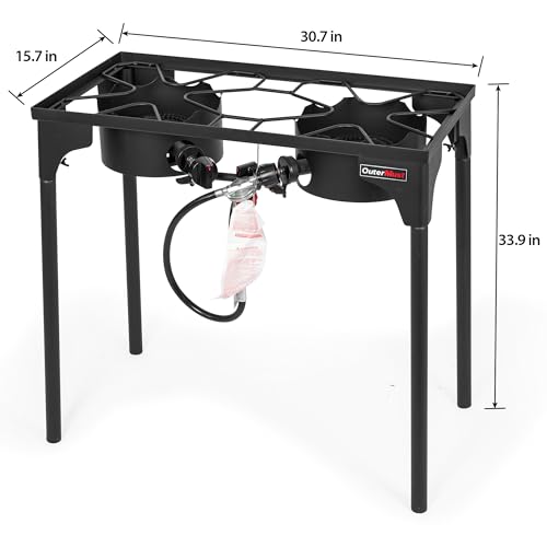 OuterMust 2 Burner Propane Gas Stove with 0-3 PSI Adjustable Regulator and Removable Legs Gas Burners for Cooking Perfect for Home Brewing, Seafood Boil and Camping - size: Dual Burner - Standard