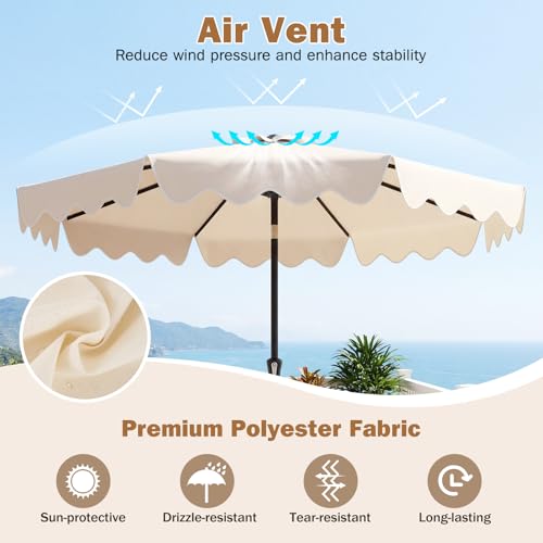 Tangkula 9 FT Patio Umbrella with Base Included, 2-Tiers Outdoor Scalloped Table Umbrella with 2 Sandbags, Tilt Adjustment, Crank, 8 Ribs for Market Backyard Pool Deck Beach Lawn - color: Beige, size: 9 FT