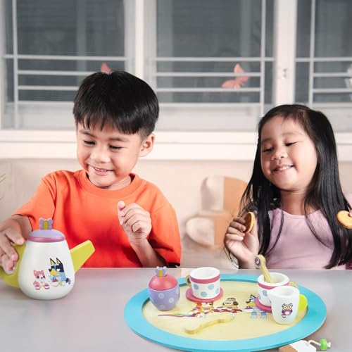 8th Wonder Bluey Toys Wooden Tea Party Set, 18-Piece Durable Toy Tea Set with Tray, Teapot, Teaspoons, and More, Pretend Play for Toddlers of Ages 3+ - style: Tea Party Set