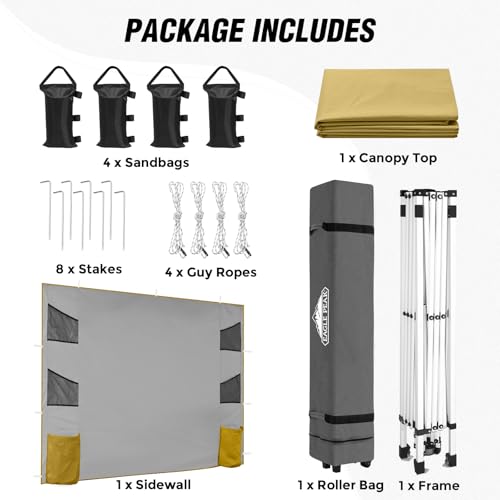 EAGLE PEAK Commercial Canopy 10x10 with Sidewall Storage, Easy OnePerson Setup Pop Up Canopy Tent with Roller Bag, Stakes, Ropes, and Weight Bags, Beige - color: Beige