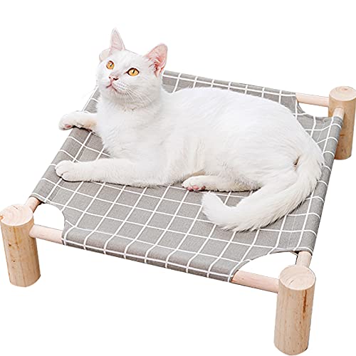 Pozico Elevated Cat Bed for Small Dogs & Cats – Raised Pet Hammock Bed, Wooden Frame Indoor Outdoor Dog Cot, Breathable Mesh Puppy Bed, Portable Cat Lounger – Grey Grid - color: Grey Grid