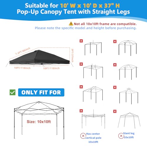 10x10 Canopy Replacement Top Cover with Air Vent, 210D Silver Coated Waterproof Polyester, Pop Up Tent Cover for Straight Leg Canopy Frame, Canopy Top Only - color: Black