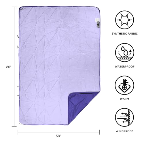 Large Outdoor Waterproof Blanket Extra Thick Fleece Stadium Blanket for Camping, Car, Pet, Picnics - Windproof, Wearable, Machine Washable 80" x 58" (Blue Purple) - color: Blue Purple