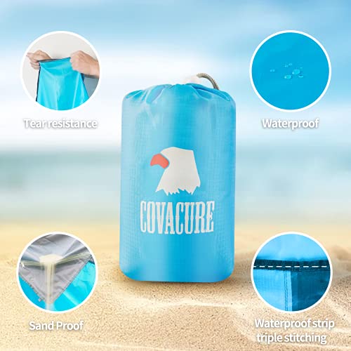 covacure Beach Blanket Waterproof Sandproof 79”X 83"- Large Beach Blanket Sandproof Fits for 4 Adults, Waterproof Beach Mat with 3 Zipper Pocket, Outdoor Beach Mat for Travel, Camping, Hiking - color: Blue 79"x 83"