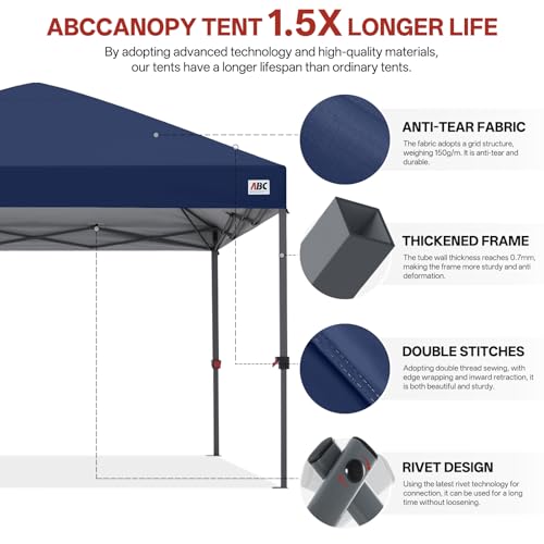 ABCCANOPY 10x10 Pop Up Canopy Tent, Easy Setup Instant Shelter with Wheeled Bag, Heavy Duty Outdoor Canopy for Beach, Market, Backyard, UV Protection, Outdoor Weather Protection (Navy Blue, 10x10) - color: Navy Blue, size: 10x10