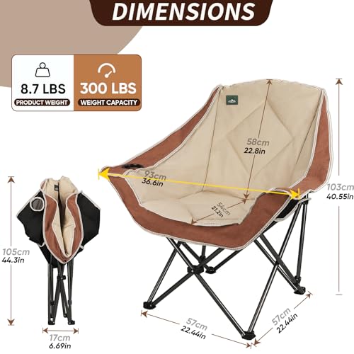 Northroad Folding Camping Chair,Oversized Portable Camp Chair w/Cup Holder,Heavy Duty Padded Lawn Chair Support 300 LBS for Outdoor, Tailgates, Beach, Hiking, and Picnics - color: Moca