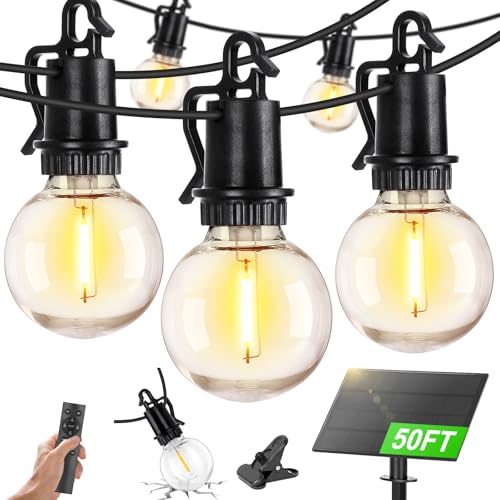 ZJOJO Solar Outdoor String Lights Waterproof, 50FT G40 Globe Patio Lights String Lights Solar Powered with 25 Edison Bulbs 2700K Shatterproof Hanging Lights for Porch Backyard Pergola Bistro - size: 50FT-25(Solar)