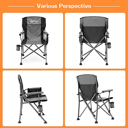 XGEAR Camping Chair with Padded Hard Armrest, Sturdy Folding Camp Chair with Cup Holder, Storage Pockets Carry Bag Included, Support to 400 lbs - color: 2pcs/Grey