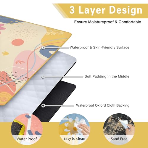 Supfitness Extra Large Picnic Blankets Waterproof Foldable (80 "x 80") Beach Blanket Waterproof Sandproof,3-Layer Thicking Mat Outdoor Packable Camping Blanket(Bohemian) - color: Beige, size: 80x80in