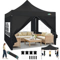 COBIZI 10x10 Heavy Duty Pop Up Canopy Tent with 4 Sidewalls Thicken Frame, Commercial Easy Up Outdoor Wedding Party Tents, All Season Waterproof Windproof with Stakes Sandbags Ropes Roller Bag, Black - color: Black, size: 10x10