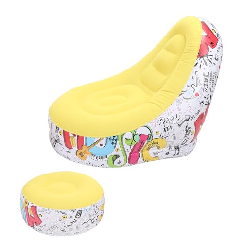 Zunate Inflatable Lounger Chair with Foot Stool, Portable Air Sofa Bed for Camping, Outdoor, Beach & Patio - Flocking Fabric, Foldable & Includes Repair Patch (Yellow) - color: Yellow