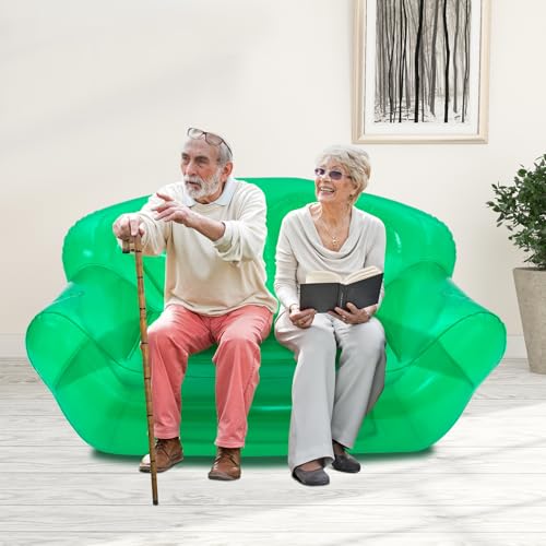 Portable Inflatable Couch with Headboard and Built-in Pump Blow Up Pull Out Couch Folding Inflatable Chair 70.9"×35.4"×37.4" Outdoor Air Sofa for Camping, Backyard, Beach, Party (Green) - color: Green