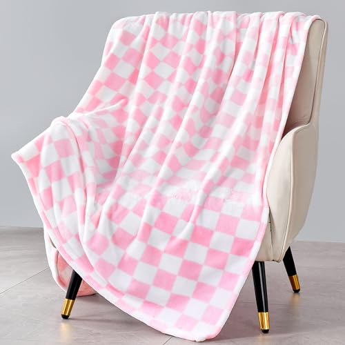 Edenleaf Pink Checkered Blanket, Ultra Soft Fleece Checkered Throw Blankets for Couch Bed and Travel, Luxury Throws for All Seasons, 60x80 Inch, Pink - color: 01 Pink, size: Blanket-60"x80"