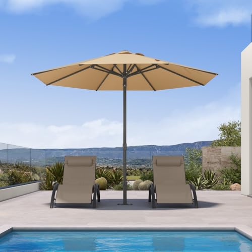PURPLE LEAF 10Ft Round Semi-Auto Outdoor Patio Umbrella Aluminium Market Umbrella Table Sun Umbrella with 1.89" Rod and 8 Sturdy Ribs for Deck Lawn Pool Garden, Beige - color: Beige, size: 10 ft