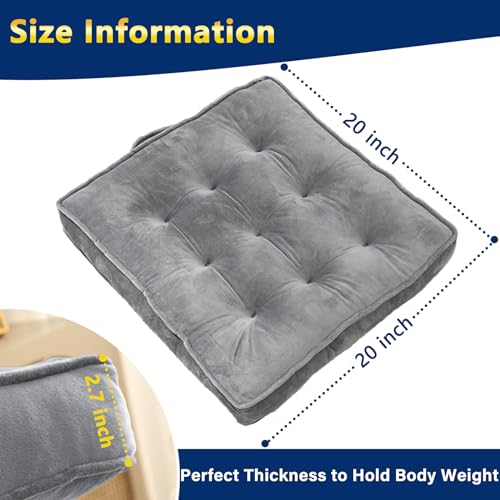 1 MIDDLE ONE Floor Pillow Set of 2, Memory Foam Meditation Cushion, Floor Cushions for Adults Sitting, Large Square Seat Cushions for Yoga, Living Room, 20x20 Inch (Grey) - color: Grey, size: 20x20 Inch(Pack of 2)
