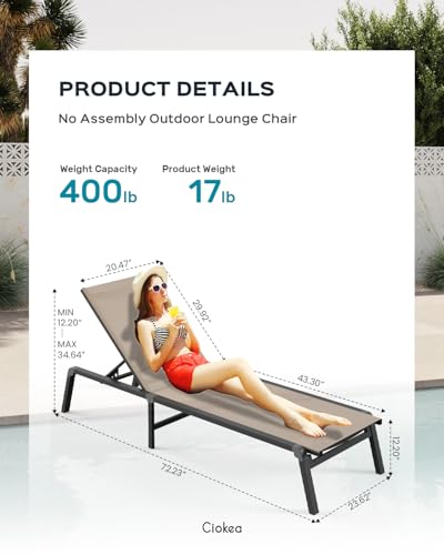 Ciokea Aluminum Foldable Lounge Chairs Set of 4 with 3 Outdoor Aluminum Side Table, Perfect Match, Suitable for Courtyard, Balcony, Lawn and Other Scenes, Khaki - color: Khaki, size: 4 Chairs + 3 Side Tables (7pcs)