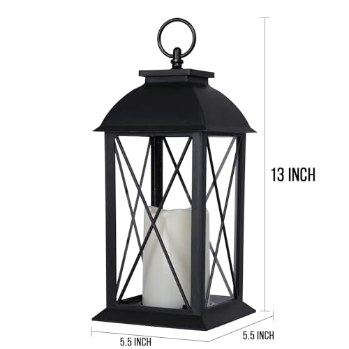 Bdor 2 Pack 13-Inch Black Decorative Lantern with LED Candle (6hr Timer) - IP65 Waterproof Battery Powered - Outdoor Patio Hanging Lanterns Decorative Tabletop Lanterns - color: Flashing Black