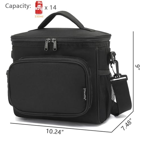 FlowFly Insulated Reusable Lunch Bag Adult Large Lunch Box for Women and Men with Adjustable Shoulder Strap,Front Zipper Pocket and Dual Large Mesh Side Pockets, Black - color: Black