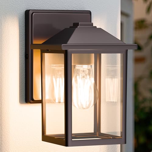 MATAMEYE Outdoor Wall Lantern, Exterior Waterproof Wall Sconce Light Fixture, Dark Chocolate Front Door Mounted Lighting with Glass, Anti-Rust Porch Lamp - color: Dark Chocolate, size: 8.08 inch