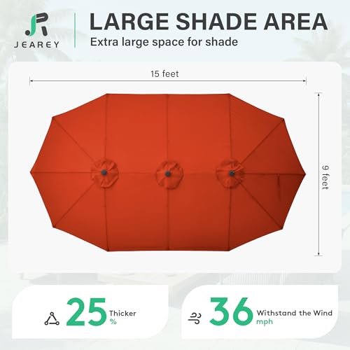 JEAREY 15ft Large Patio Umbrella with Base, Outdoor Rectangle Umbrella Double-Sided Market Umbrella with Stand for Pool, Deck, Backyard and Garden, Orange - color: Orange