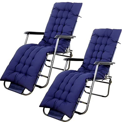 67 x 19 Inch Chaise Lounge Cushions Soft Lounge Chair Cushion Gravity Chair Cushion Sofa Lawn Furniture Cushion Pad with 6 Tie for Outdoor Indoor Patio Home Without Headrest (Navy Blue,2 Pcs) - color: Navy Blue