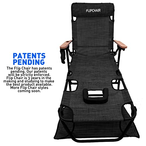 EASYGO PRODUCTS FLIP Face Down Tanning Chaise Lounge Chair with Face & Arm Holes - 4 Legs Support - Textilene Material - 6 Position - Arm Head Rest Pillow - Beach or Home Use - color: Flip Black