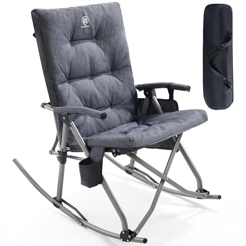 EVER ADVANCED Oversized Folding Rocking Camping Chair, Padded Portable Rocker Chair for Patio, Lawn and Outdoors, Heavy Duty Hard Armchair for Adults Supports 400lbs, Grey - color: Grey, style: Classic