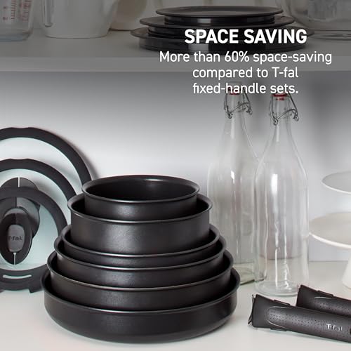 T-fal Ingenio Expertise Non Stick Cookware Set 10 Piece, Induction, Oven Broiler Safe 500F, Stackable Cookware, Pots and Pans Set, RV, Camping, Frying Pans, Dishwasher Safe, Detachable Handle,Black - color: Black, size: 10-Piece