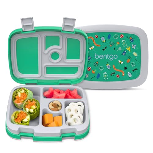 Bentgo Kids Prints Leak-Proof, 5-Compartment Bento-Style Kids Lunch Box - Ideal Portion Sizes for Ages 3-7, Durable, Drop-Proof, Dishwasher Safe, & PFAS & BPA-Free Materials (Bug Buddies) - color: Bug Buddies