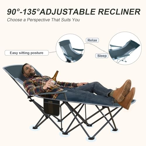 Folding Beach Chair Recliner for Adults - Heavy Duty 300lbs Camping Chair with Adjustable Backrest & Footrest, Portable Outdoor Lounge Chair for Backyard, Fishing, Travel - color: Grey