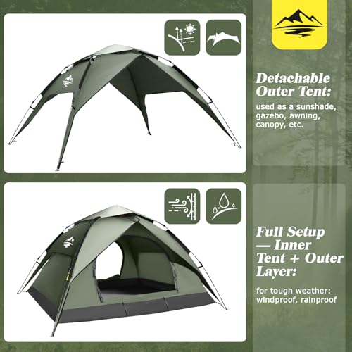 Camping Tent 2/3/4 Person Instant Pop Up Tents for Camping - 40s Automatic Easy Setup Tent with Rainfly, Double-Layer Waterproof & Windproof Instant Tents with Welcome Mat for Camping & Hiking - size: Green 2 Person