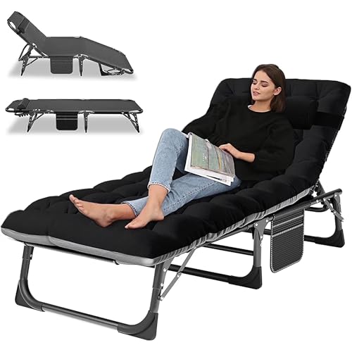 Slsy Sleeping Cots for Adults, 5-Position Folding Chaise Lounge Chairs Outdoor, Portable Folding Bed Cot Lounge Chair for Beach Lawn Camping Pool Sun Tanning - color: Black Night