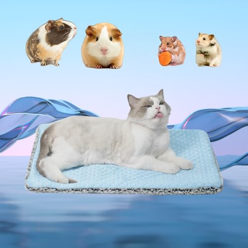 Two Uses'Cat Mat,Self Warming&Cooling Cat Mat.12 * 20in- Cooling Cat Pad,Small Animal with Free Ice Gel Bag,Two uses,Self Warming,Cats self Heating pad,Machine Washable - color: Light Blue+Gel ice pack, size: Small
